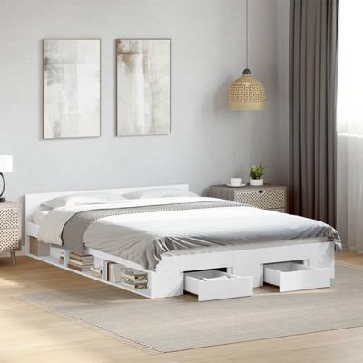 Bedframe met lades bewerkt hout wit 120x190 cm