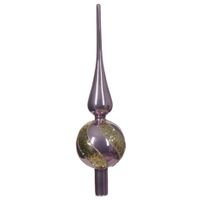 Kerstboom piek gedecoreerd - lila paars/goud - glas - 31 cm - thumbnail