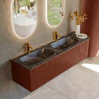 Badmeubel Mondiaz Kurve-Dlux | 165 cm cm | Meubelkleur Ruby | Wastafelkleur Lava | Solid surface | Dubbel / Links spoelbak | 2 kraangaten