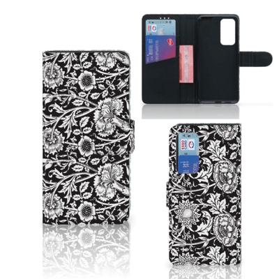 Huawei P40 Hoesje Black Flowers Huawei P40 Hoesje Black Flowers