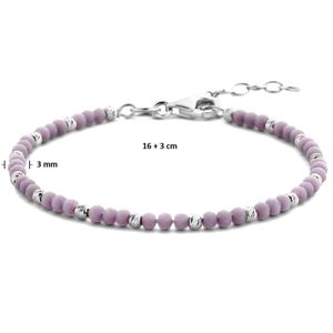 Armband Bolletjes zilver-glas zilverkleurig-paars 3 mm 16-19 cm