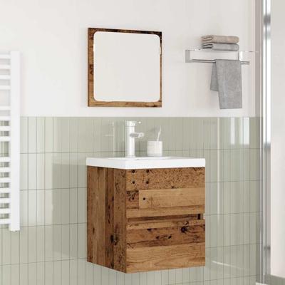 Badkamermeubelset 3 pcs Oude hout en Wit Medium Bewerkt hout