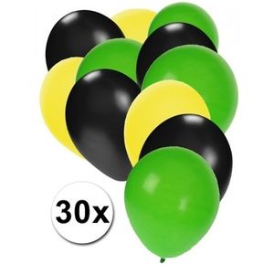 Zwarte gele en groene ballonnen 30x   -