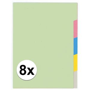 8x Gekleurde tabbladen A4 met 5 tabs