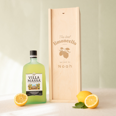 Likeur in gegraveerde kist - Limoncello Villa Massa