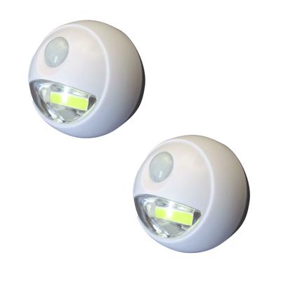 LED lampje met bewegingssensor - 2x - draadloos - zelfklevend - wit - Dia 8.5 cm - 2 standen