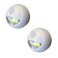 LED lampje met bewegingssensor - 2x - draadloos - zelfklevend - wit - Dia 8.5 cm - 2 standen