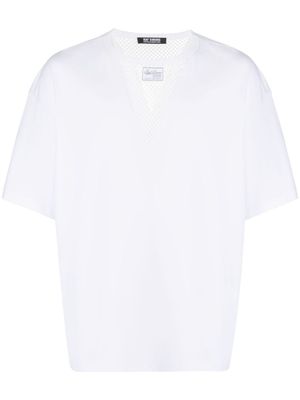 Raf Simons t-shirt à empiècement en résille - Blanc