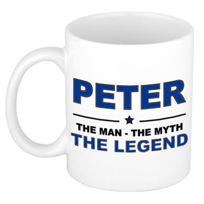 Peter cadeau mok - man myth legend - naam koffiemok / beker - wit en blauw - 300 ml