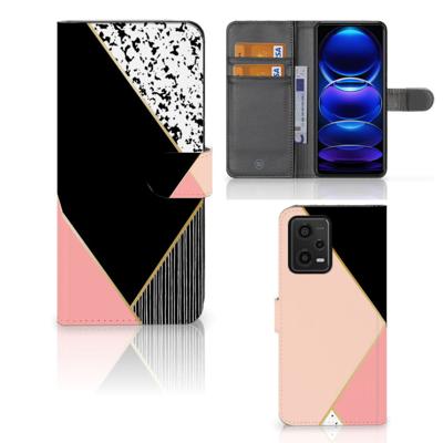 Xiaomi Redmi Note 12 5G | Poco X5 | Book Case | Zwart Roze Vormen | Portemonnee hoesje