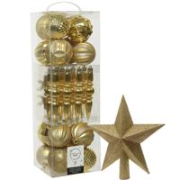 Decoris 30x st kunststof kerstballen, ornamenten en piek goud - Kerstbal - thumbnail