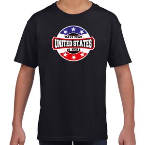 Have fear United States is here / Amerika supporter t-shirt zwart voor kids