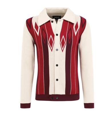 Collectif Luca Long Sleeved Diamond Cardigan Cream Red-S