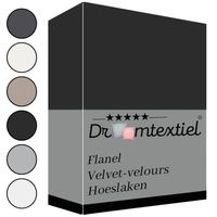 Droomtextiel Zachte Flanel Velvet Velours Hoeslaken Zwart Tweepersoons 140x200 cm - Hoogwaardige Kwaliteit - Super Zacht