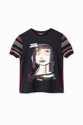 Arty T-shirt met gezicht - BLACK - S