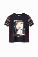 Arty T-shirt met gezicht - BLACK - S