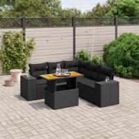 6-delige Loungeset met kussens poly rattan zwart