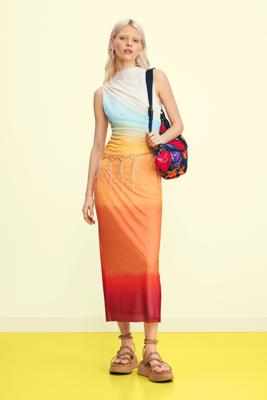 Verflaaid tule jurk - ORANGE - L