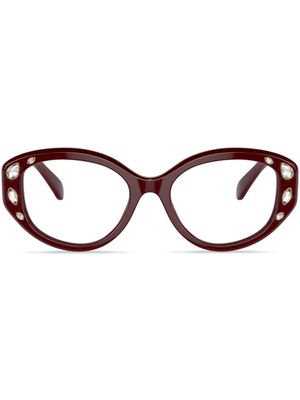 Swarovski lunettes de vue ovales ornées de cristaux - Rouge