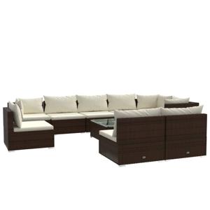 vidaXL 10-delige Loungeset met kussens poly rattan bruin