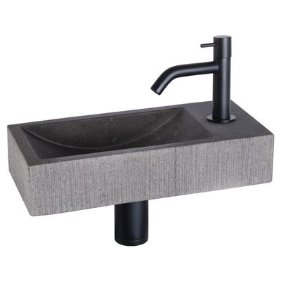 Differnz Differnz Ribble fonteinset bombai black - natuursteen - kraan gebogen mat zwart