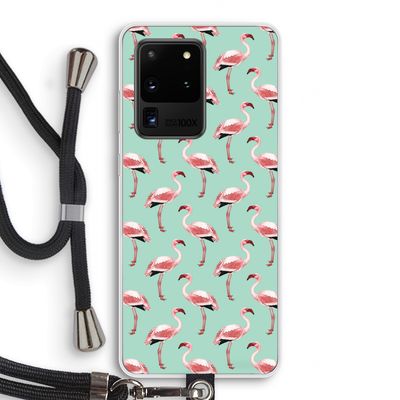 Flamingoprint groen: Samsung Galaxy S20 Ultra Transparant Hoesje met koord