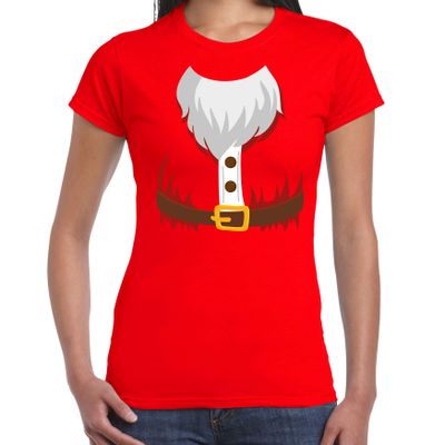Kerstman kostuum verkleed t-shirt rood voor dames Kerstman kostuum verkleed t-shirt rood voor dames