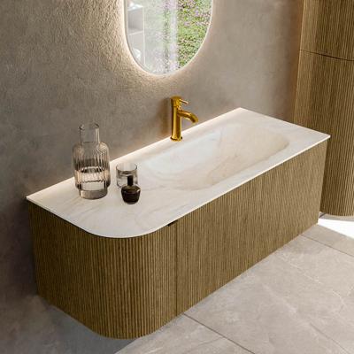 Badmeubel Mondiaz Kurve-Dlux | 115 cm cm | Meubelkleur Dusk | Wastafelkleur Ostra | Solid surface | Wasbak rechter zijde spoelbak | 1 kraangat