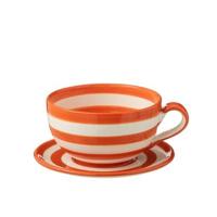 J-Line Cup+Plate Granada Stripes Ceramic White|Orange - thumbnail