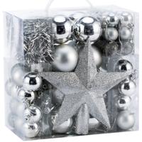Kerstboomballen kunststof kleur Zilver set van 77 stuks