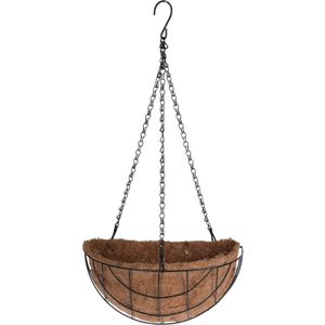 Metalen hanging basket / plantenbak halfrond zwart met ketting 26 cm - hangende bloemen   -