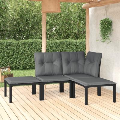 4-delige Loungeset poly rattan zwart en grijs