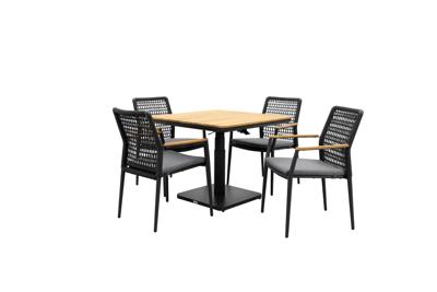 Qopps Zamin up down tuintafel met 4 Indra stapelbaar antraciet