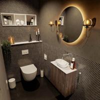 Mondiaz Fowy toiletmeubel 50cm dark brown met blad en waskom talc midden zonder kraangat Mondiaz Fowy toiletmeubel 50cm dark brown met blad en waskom talc midden zonder kraangat