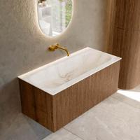 Badmeubel Mondiaz Kurve-Dlux | 100 cm | Meubelkleur Walnut | Wastafelkleur Frappe | Solid surface | Midden spoelbak | Zonder kraangat(en)