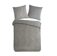 Pure Dekbedovertrek "luxe zizag biezen/ borduursels" - Taupe - (200x200 cm) - Microfiber
