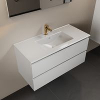 MONDIAZ AIVY 100cm badmeubel Talc, wastafel glanzend wit keramiek midden 1 kraangat met spiegel (M60102 - AI-M100TAMI - AI-S100X70)