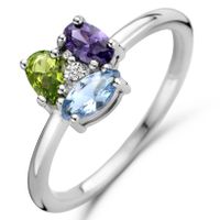 Ring zirconia-synthetische edelstenen wit-blauw-paars-groen 8 mm