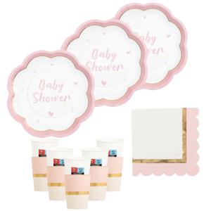 Feestbordjes/servies set - 16-delig - baby shower - roze - gender reveal - rond - papier/karton