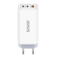 SAVIO LA-07 GaN 65W netvoeding oplader, USB, QC4.0+, PD 3.0, Wit