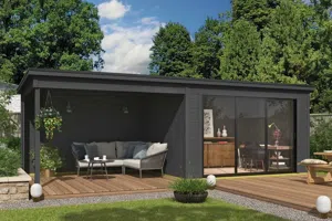 Outdoor Life Products | Tuinhuis Pernilla 385 x 295 met Aanbouw | Carbon Grey