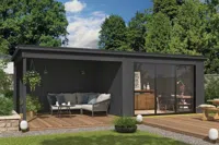 Outdoor Life Products | Tuinhuis Pernilla 385 x 295 met Aanbouw | Carbon Grey - thumbnail