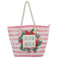 Strandtas roze/wit Summer 54 cm - thumbnail