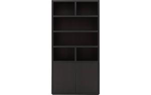 Goossens Buffetkast Barcelona, 2 deuren 6 open vakken, zwart eiken, 108 x 212 x 45 cm, stijlvol landelijk