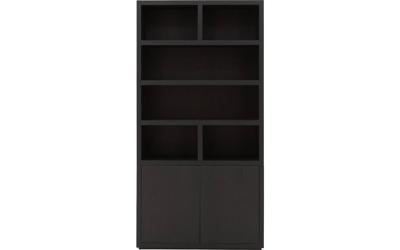 Goossens Buffetkast Barcelona, 2 deuren 6 open vakken, zwart eiken, 108 x 212 x 45 cm, stijlvol landelijk