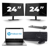 HP ProBook 450 G2 - Intel Core i3-4e Generatie - 15 inch - 8GB RAM - 256GB SSD - Windows 11 + 2x 24 inch Monitor