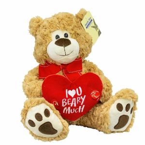 Pluche knuffelbeer/teddybeer met I love you hartje - met geluid - licht bruin - 30 cm