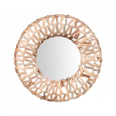 Wandspiegel bohemian - rond - bruin - met ophanghaak - riet - Dia 46cm