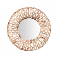 Wandspiegel bohemian - rond - bruin - met ophanghaak - riet - Dia 46cm