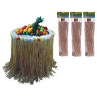Hawaii tafelrok - 3x - naturel - 225 x 80 cm - riet - beige - tropisch feestje - met bloemen